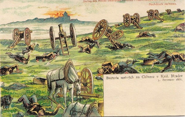 Baterie mrtvých na Chlumu u Král. Hradce 1866.jpg